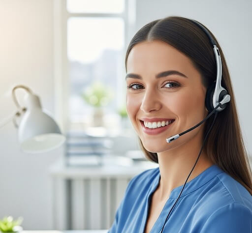 A professional virtual receptionist at her desk, representing RingHello's services